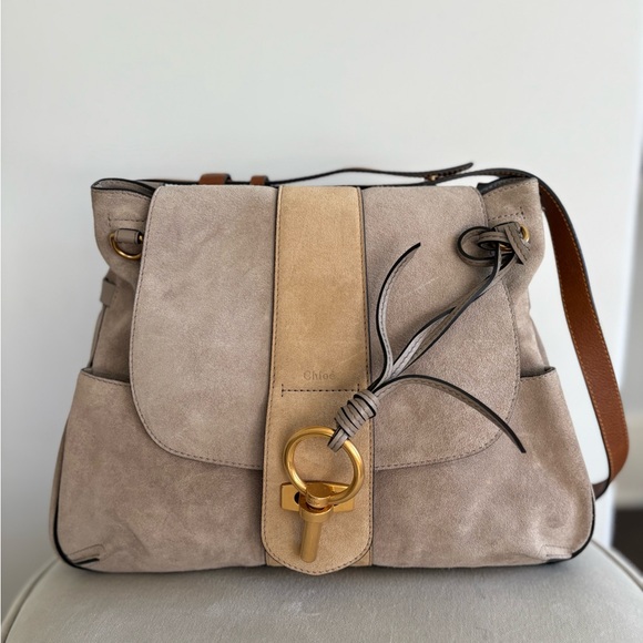 Chloe Lexa Crossbody Medium Bag Beige Suede - Picture 3 of 12